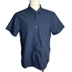 Molokai Surf Button Down Short Sleeve Shirt L Blue Fishbone Chest Pocket Casual